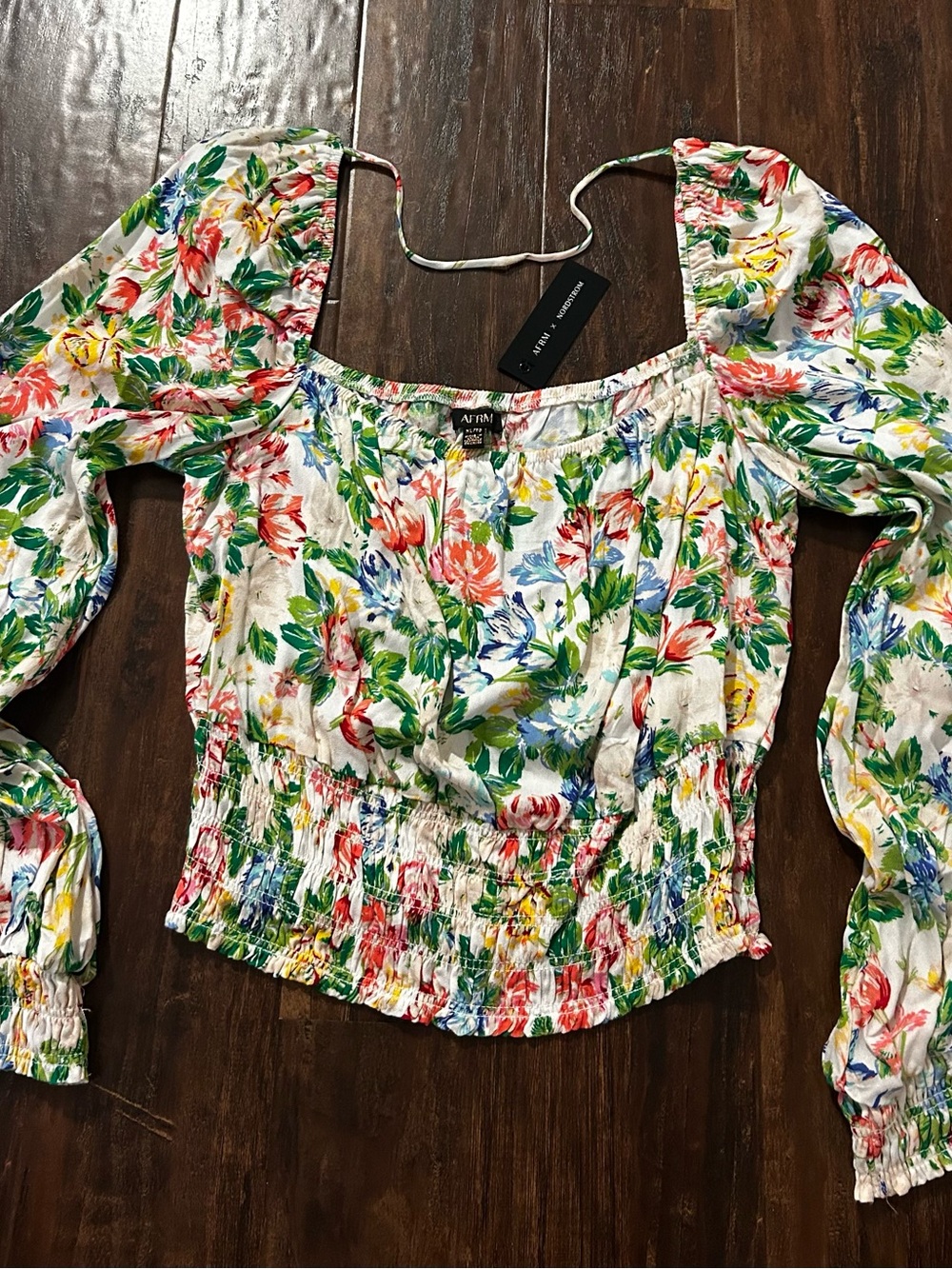 NWT AFRM Floral Smocked Long Sleeve Blouse